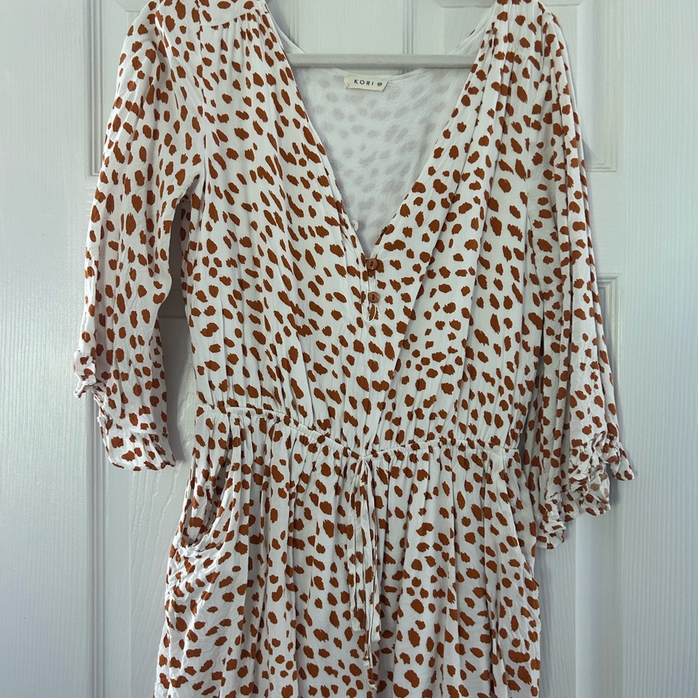 Kori White and Brown Patterned Romper